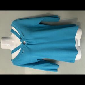 Joseph A. Sky Blue Off the Shoulder Cross Strap Top